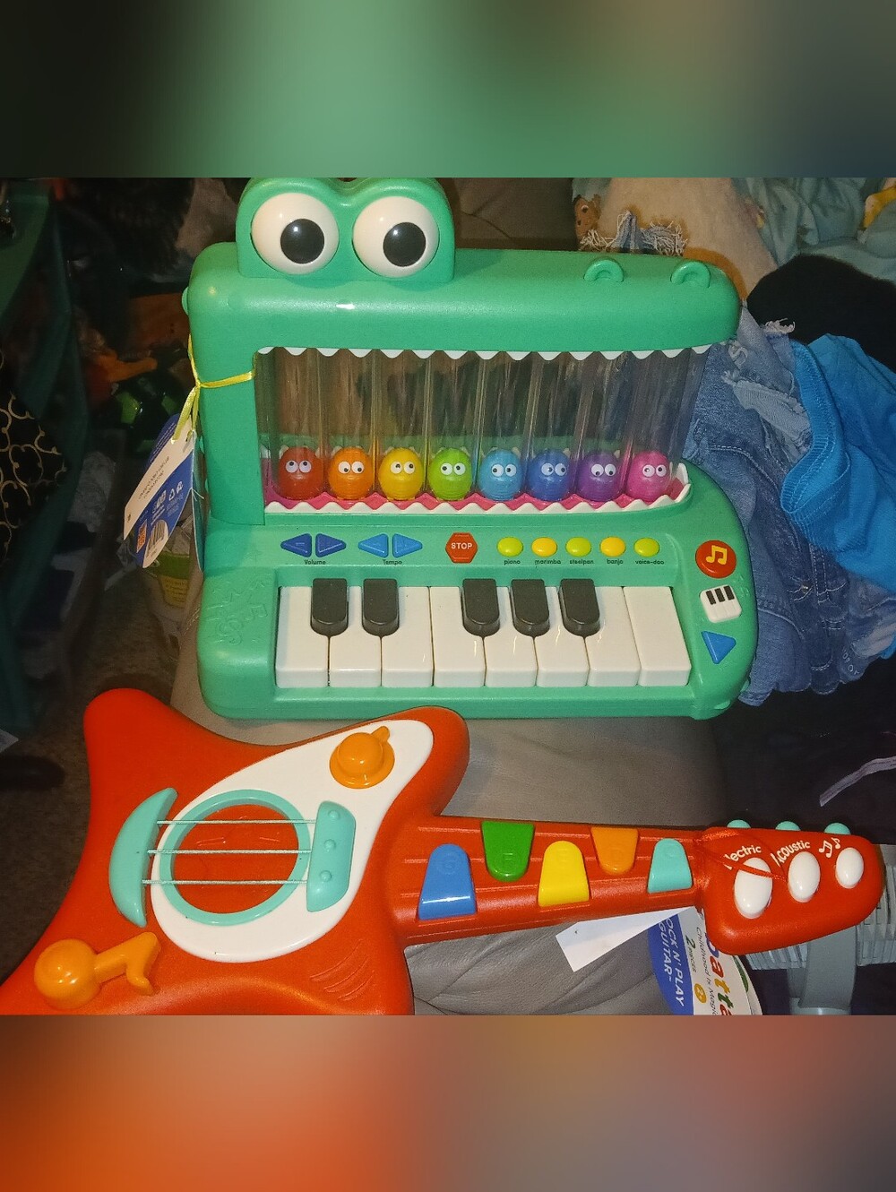 Kids Musical Crocodile Piano Toy in Mint Green And Guitar